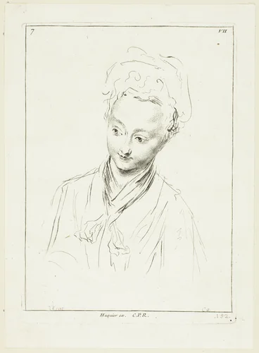 Woman's Head (turned to right) by Anne Claude Philippe Caylus, print, 1712-1765