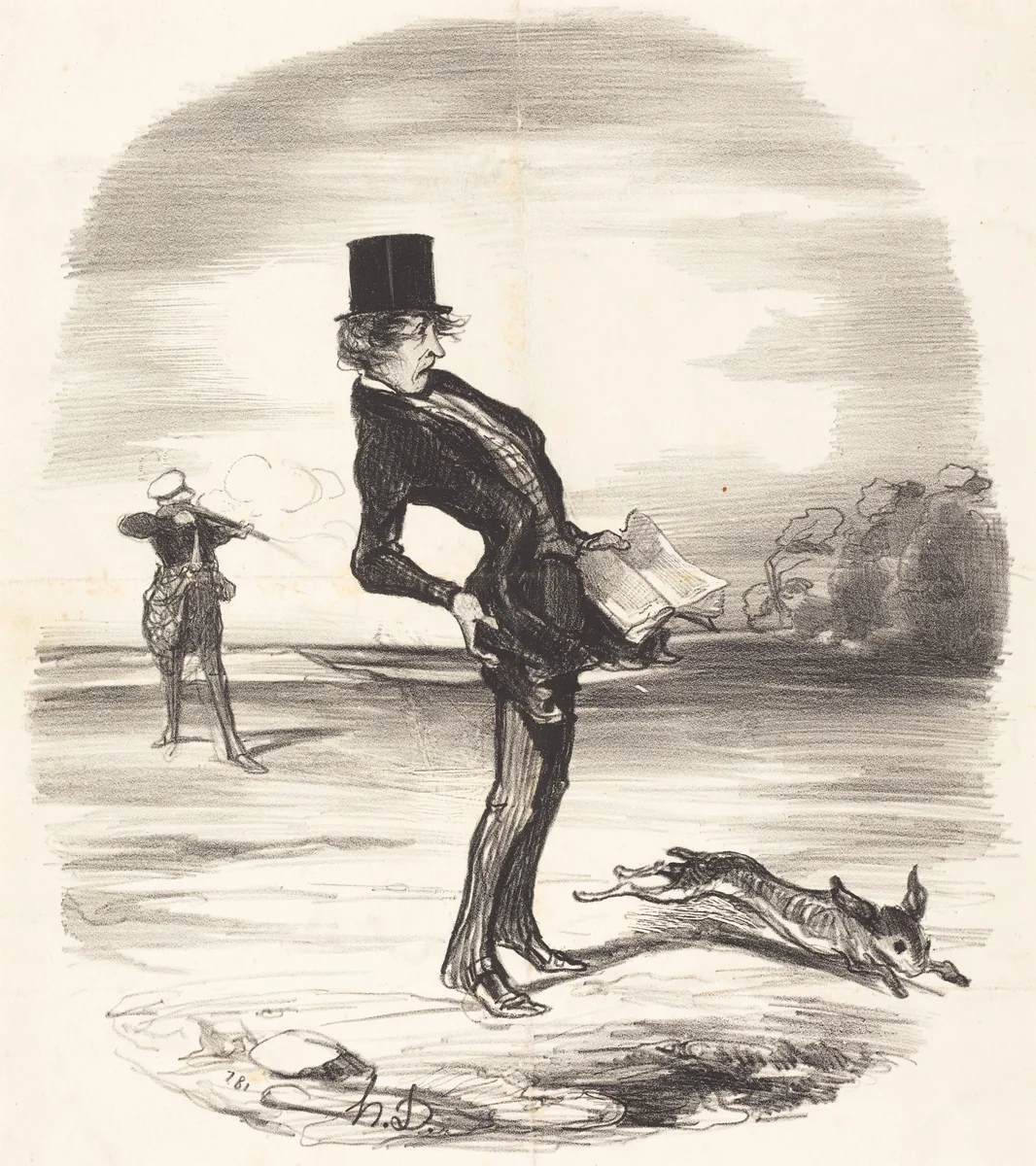 Une Charge déplacée by Honoré Daumier, print, 1845