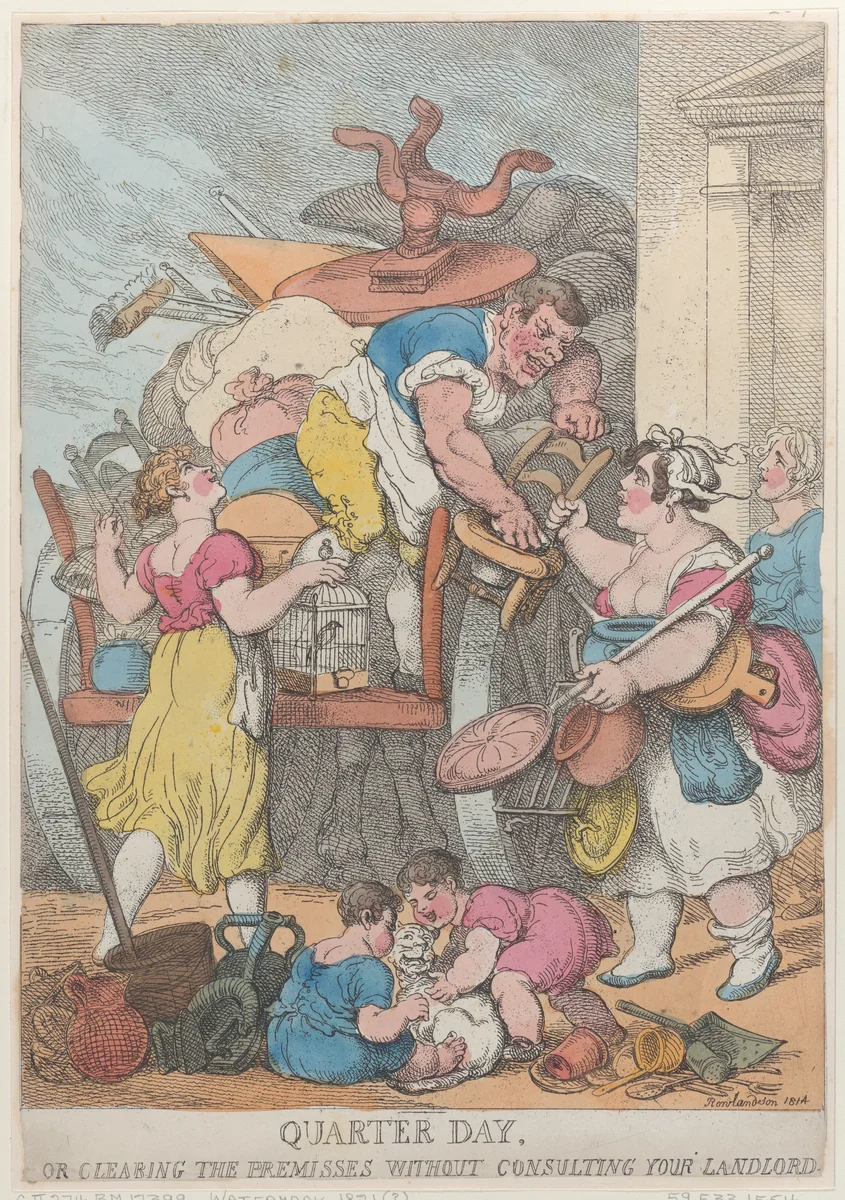 Quarter Day, or Clearing the Premises without Consulting Your Landlord by Thomas Rowlandson, print, 1814