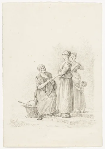 Twee vrouwen bij een waarzegster by Pieter Bartholomeusz. Barbiers, drawing, 1782-1837