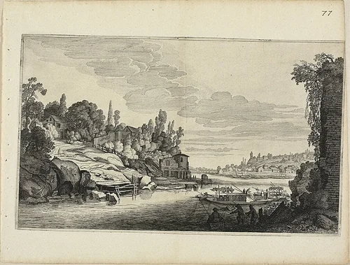 River Landscape by Jan van de Velde II, print, 1646