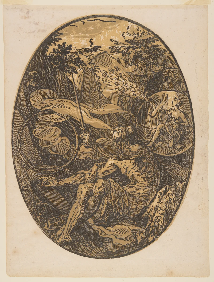 Demogorgon in the Cave of Eternity, from The Deities by Hendrick Goltzius, print, 1588-1590