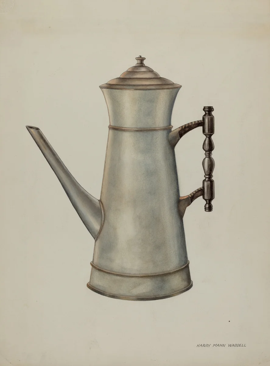 Pewter Coffee Pot by Harry Mann Waddell, index of american design, 1937