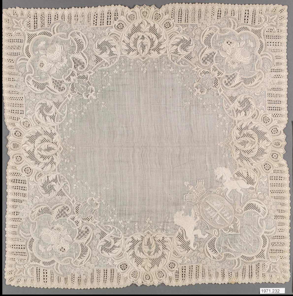 Handkerchief by J.J. Nef, textile, 1845-1855