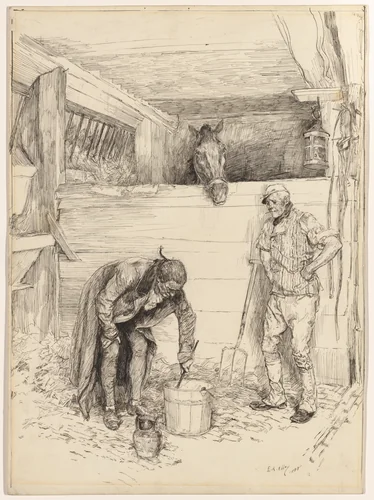 And none knew why he fed them both with his own hands, illustration to "Quince" by Edwin Austin Abbey, drawing, 1888