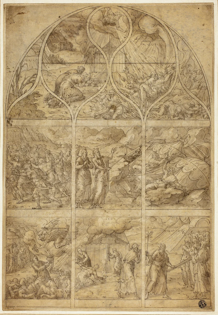 Design for a Stained Glass Window with the Story of Aaron by Jean Cousin, drawing, 1522-1594