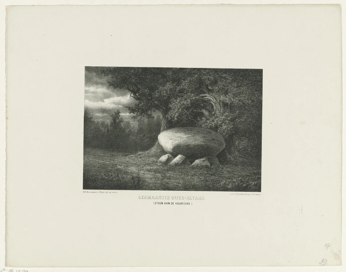 Germaans offeraltaar by Hendrik Dirk Kruseman van Elten, print, 1857-1864