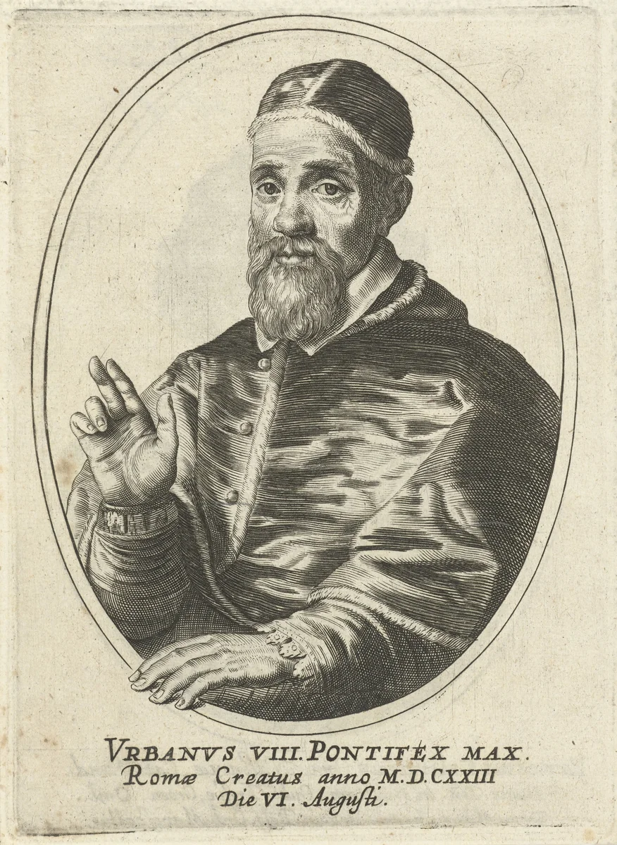 Portret van paus Urbanus VIII in ovaal by Cornelis Danckerts, print, 1613-1656