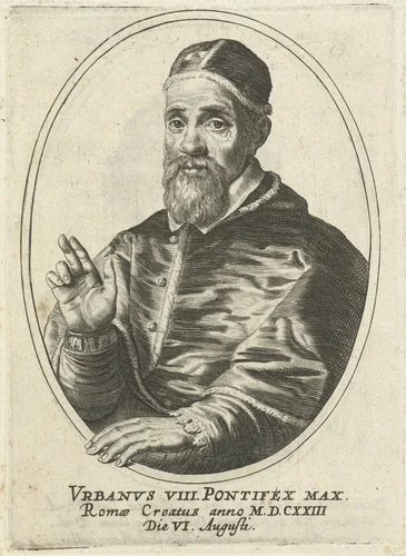 Portret van paus Urbanus VIII in ovaal by Cornelis Danckerts, print, 1613-1656