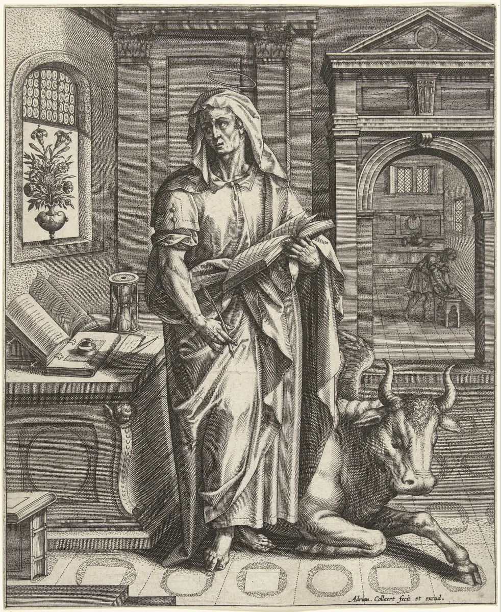 Evangelist Lucas by Unknown, print, 1570-1618