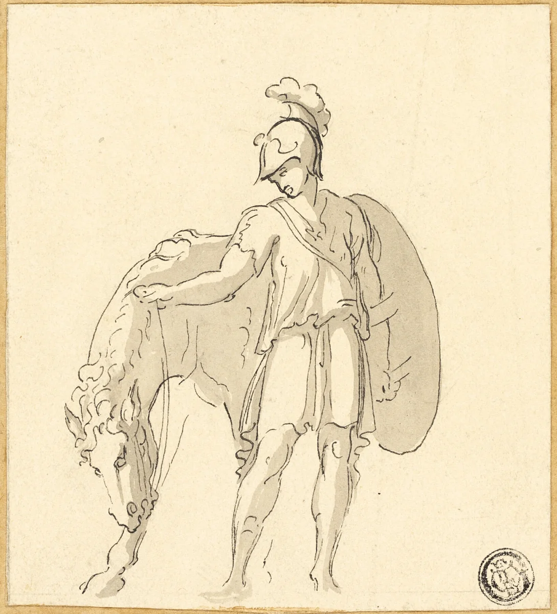 Standing Warrior and Horse by Unknown Artist, drawing, 1519-1543