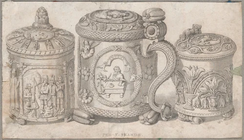 Three Covered Tankards by anonymous, print, 1800-1900