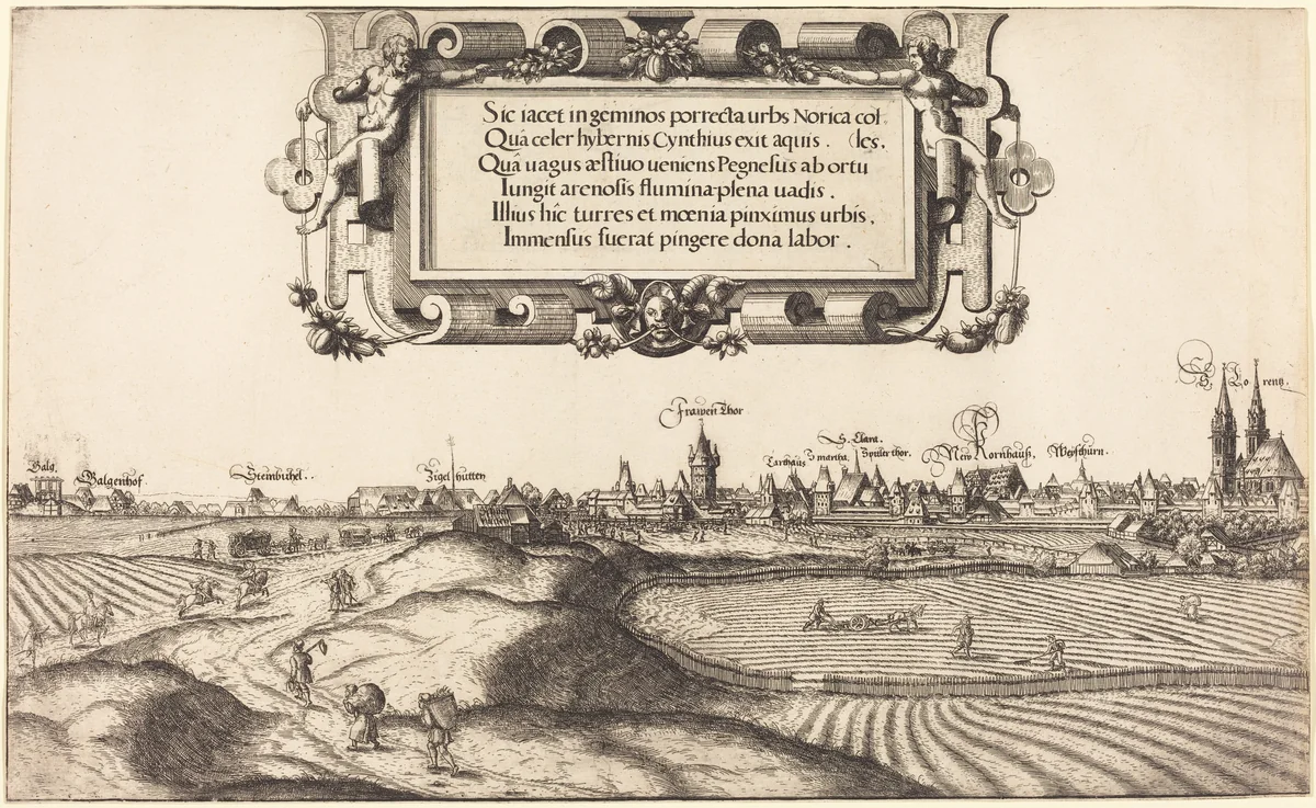 View of Nuremberg from the East [left section] by Hanns Lautensack, print, 1552