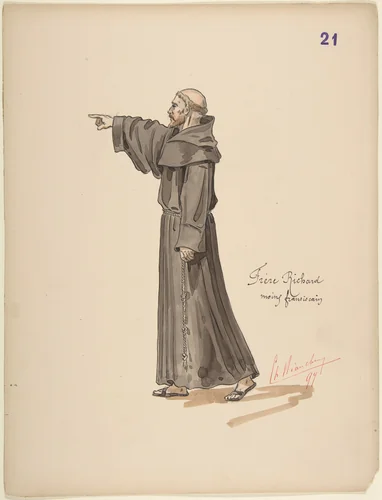 Brother Richard, a Franciscan Monk; costume design for Jeanne d'Arc by the Paris Opera Company, 1897 by Charles Bianchini, drawing, 1897