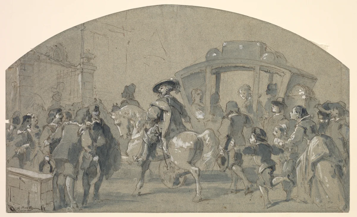 Street Scene (recto) by Gustave Doré, drawing, 1848-1849