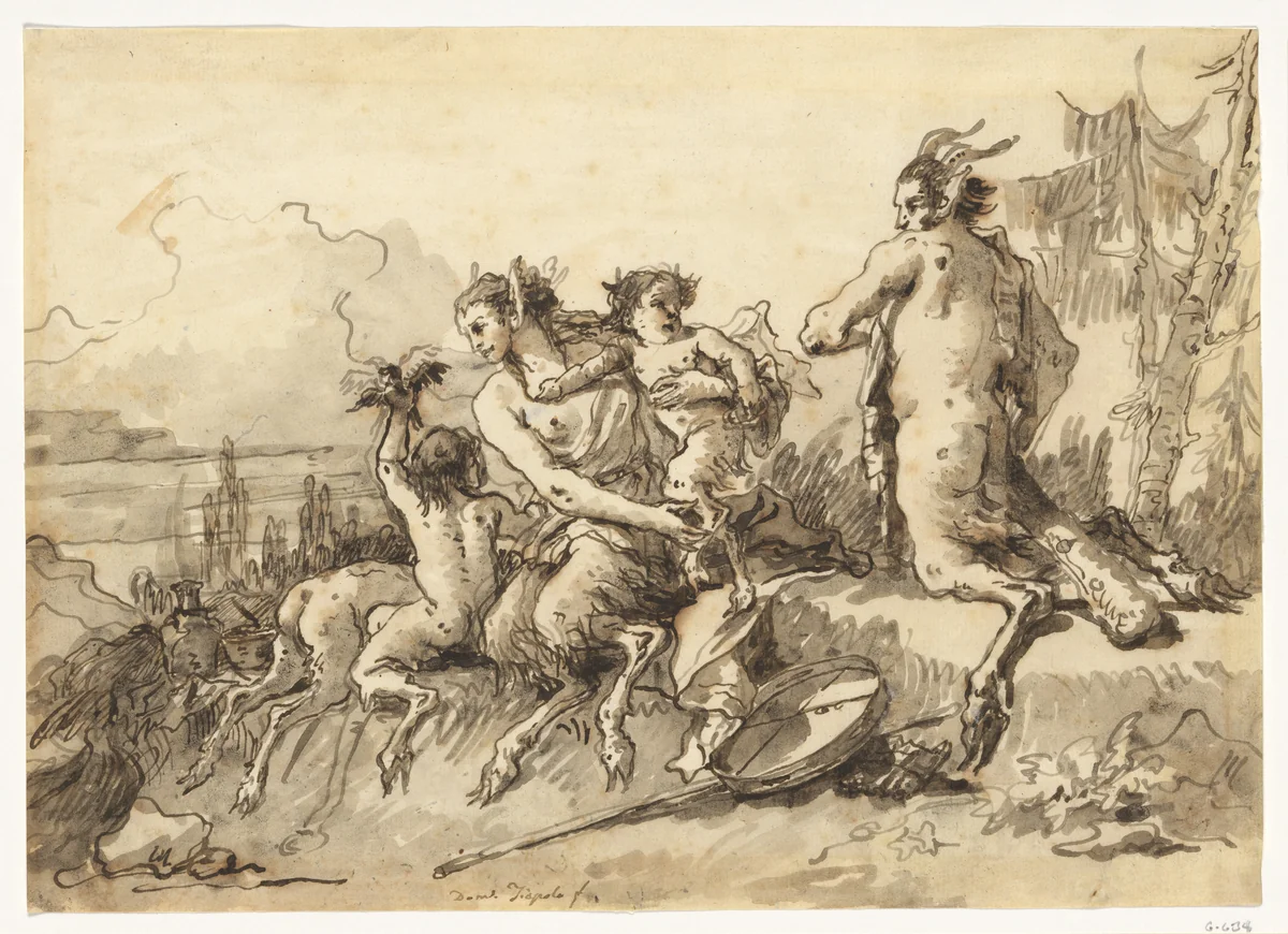 Satyr Family in a Wild Landscape by Giovanni Domenico Tiepolo, drawing, 1768-1794