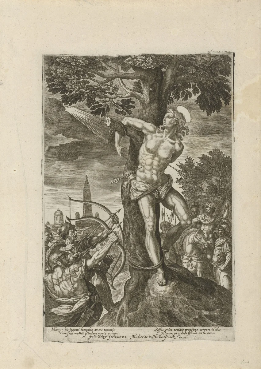 Marteling van de heilige Sebastiaan by Unknown, print, 1584
