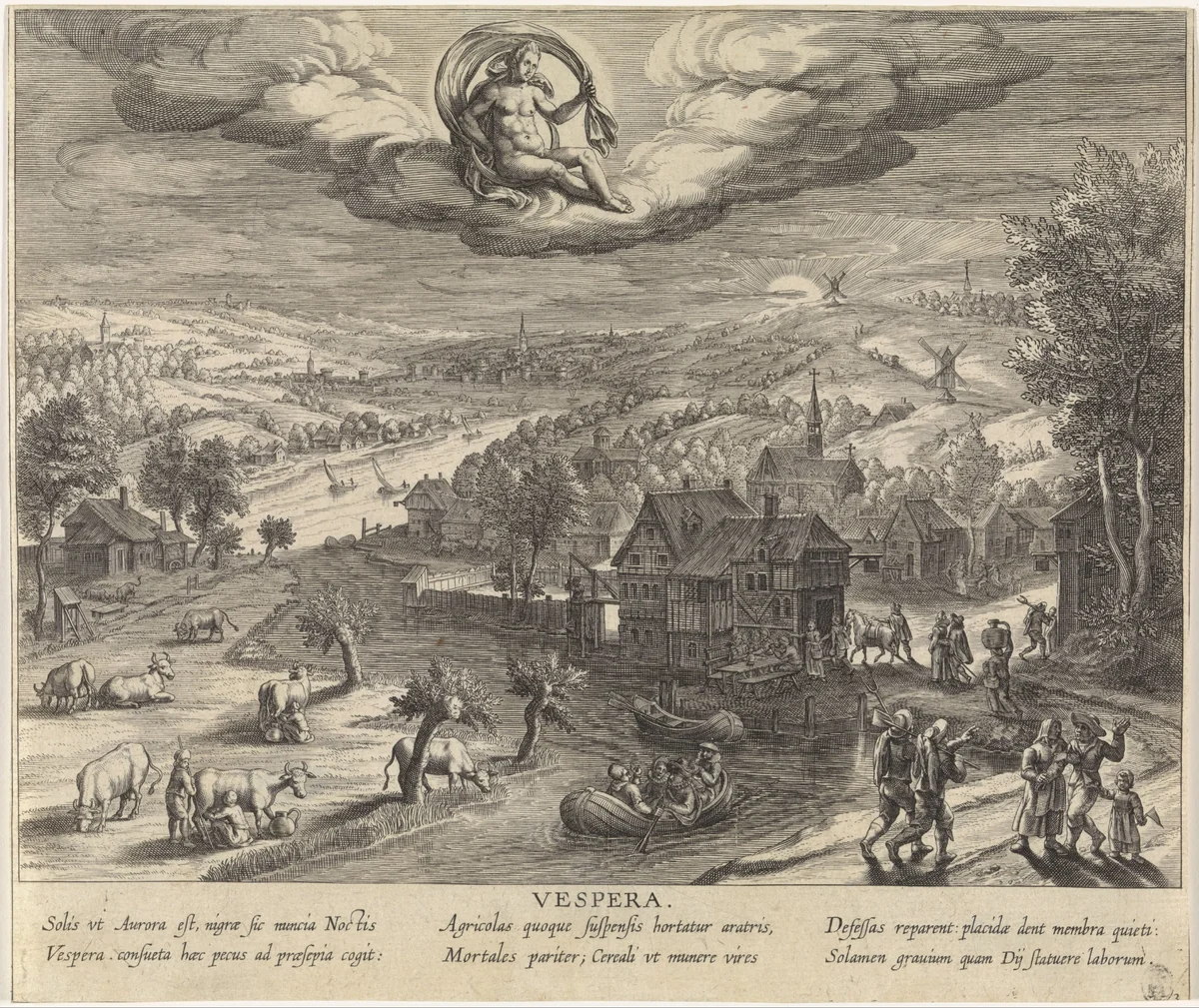 Allegorie op de avond met personificatie van Vesper (de avond) by Egbert van Panderen, print, 1590-1637