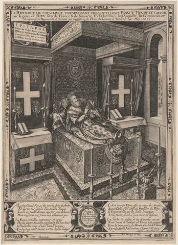 Le portraict de tres-haut...Henry Le Grand (Henri IV on His Deathbed) by Isaac Briot, print, 1610