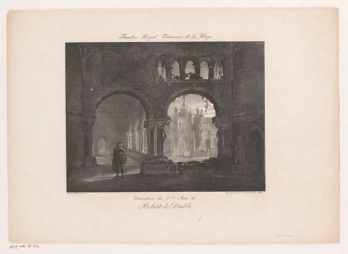 Decorstuk voor de opera Robert le diable by Huib van Hove, print, 1834