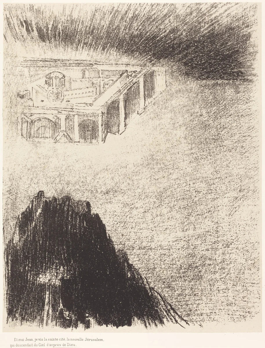 Et moi, Jean, Je vis la sainte cite, la nouvelle Jerusalem, qui descendait du ciel, d'aupres de dieu (And I John saw the holy city, new Jerusalem, coming down from God out of heaven) by Odilon Redon, print, 1899