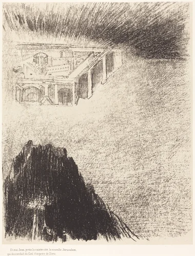 Et moi, Jean, Je vis la sainte cite, la nouvelle Jerusalem, qui descendait du ciel, d'aupres de dieu (And I John saw the holy city, new Jerusalem, coming down from God out of heaven) by Odilon Redon, print, 1899