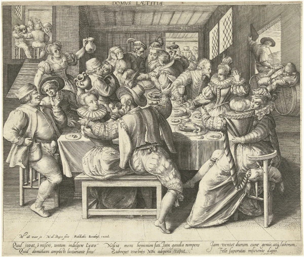 Een huis vol feestrumoer by Unknown, print, 1581-1656