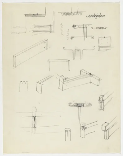 Furniture Details (Perspective and elevation sketches) by Ludwig Mies van der Rohe, mies van der rohe archive, 1926