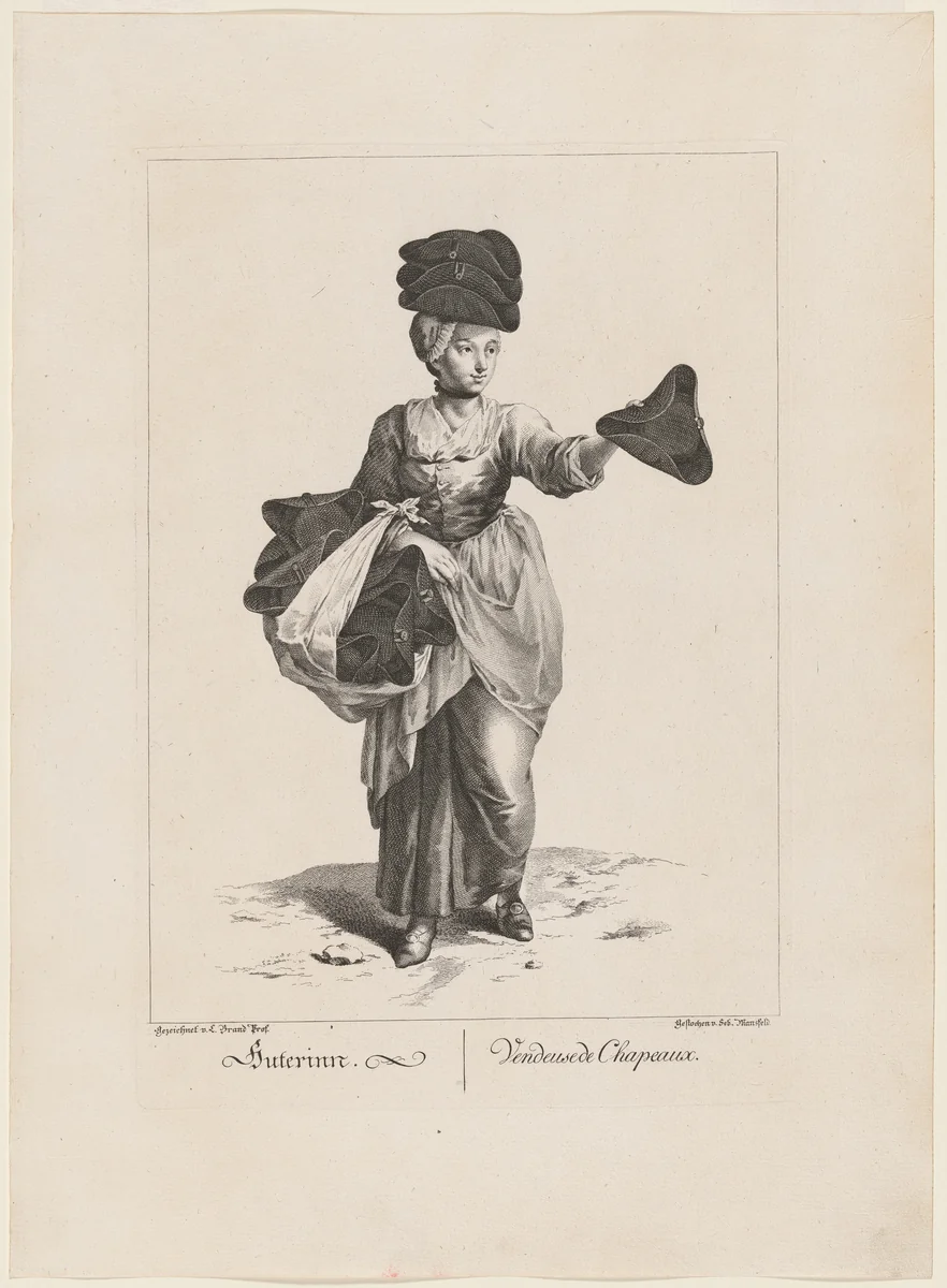 Huterinn/Vendeuse de Chapeaux. (Hat Seller) by Sebastian Mansfeld
Johann Christian Brand, print, 1775