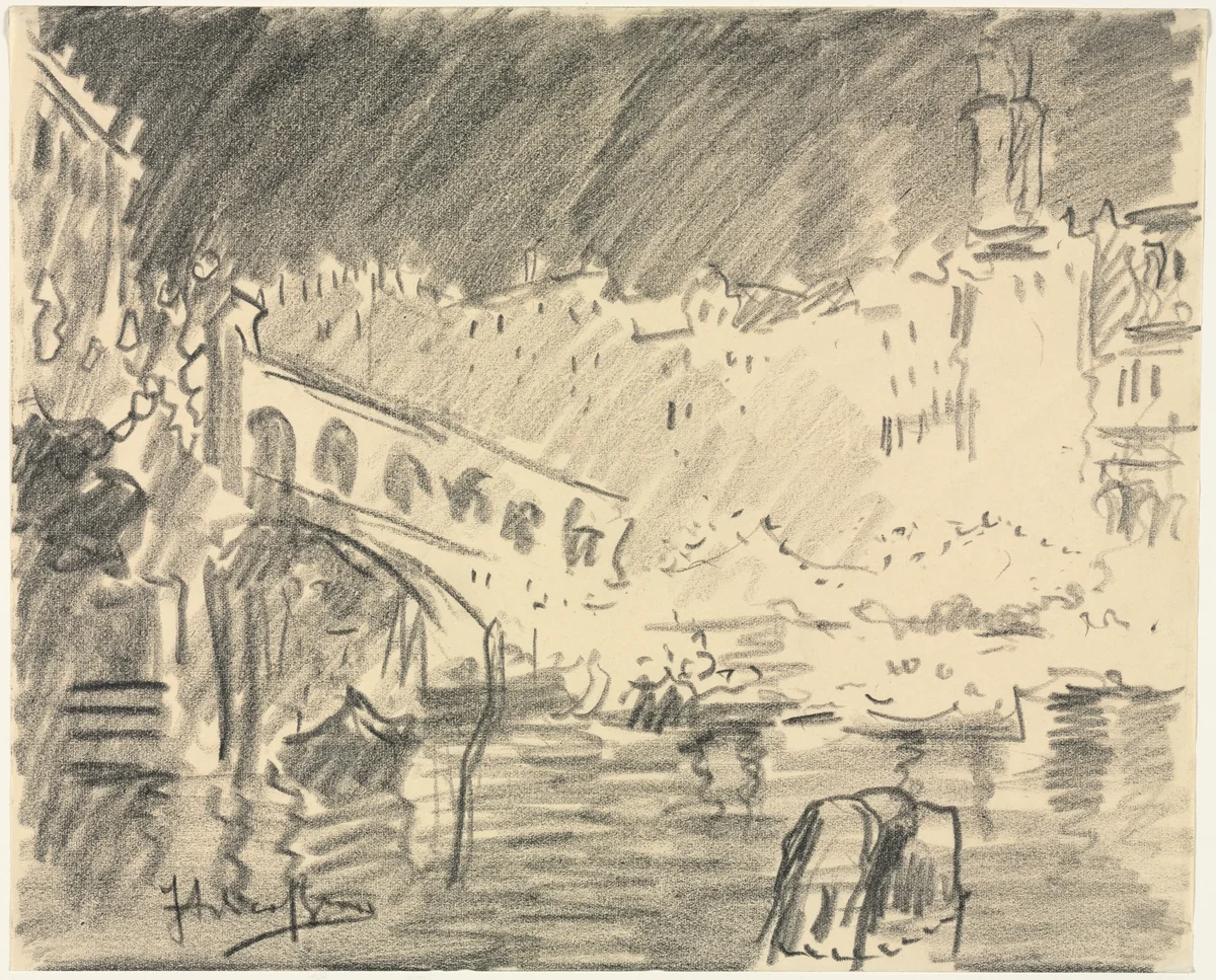 The Rialto Bridge by Italico Brass, drawing, 1926