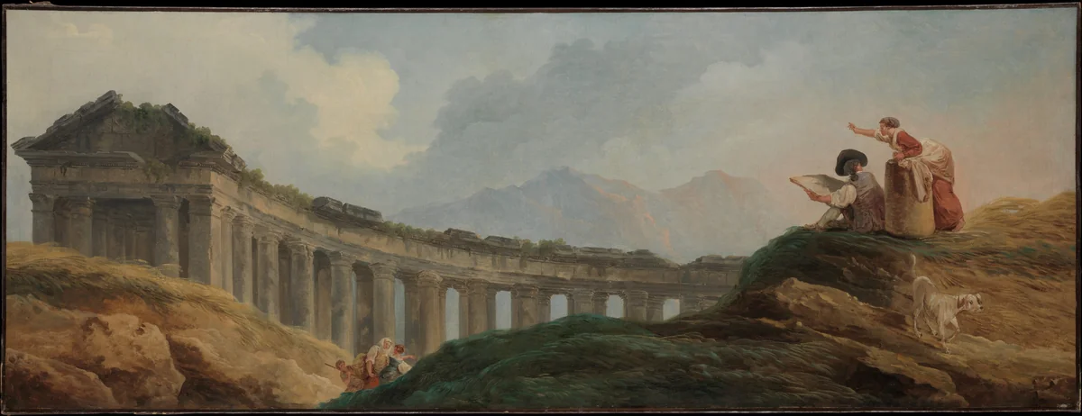 A Colonnade in Ruins by Hubert Robert, painting, 1753-1808