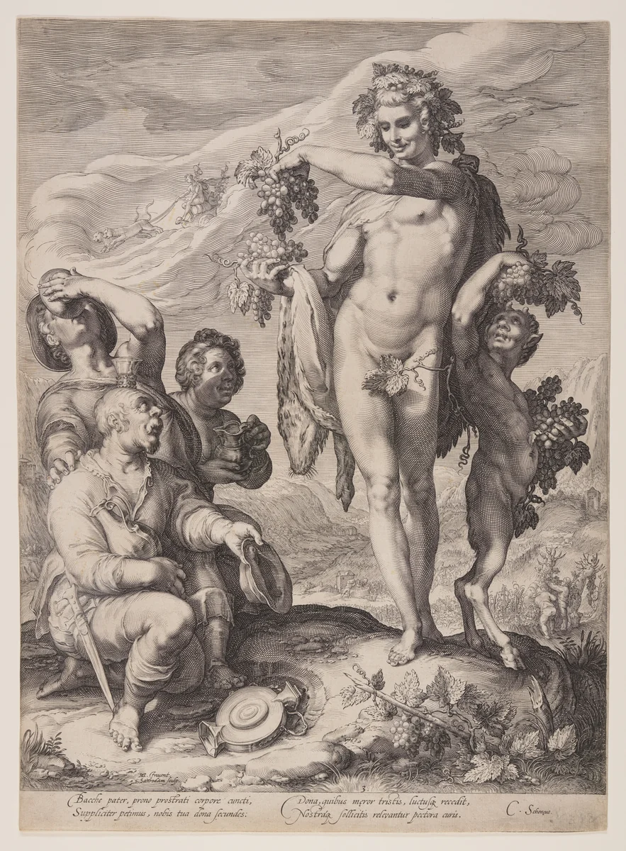 Homage Paid to Bacchus by Jan Saenredam, print, 1596