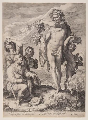 Homage Paid to Bacchus by Jan Saenredam, print, 1596