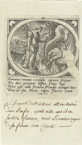 Engel ketent Satan by Unknown, print, 1585