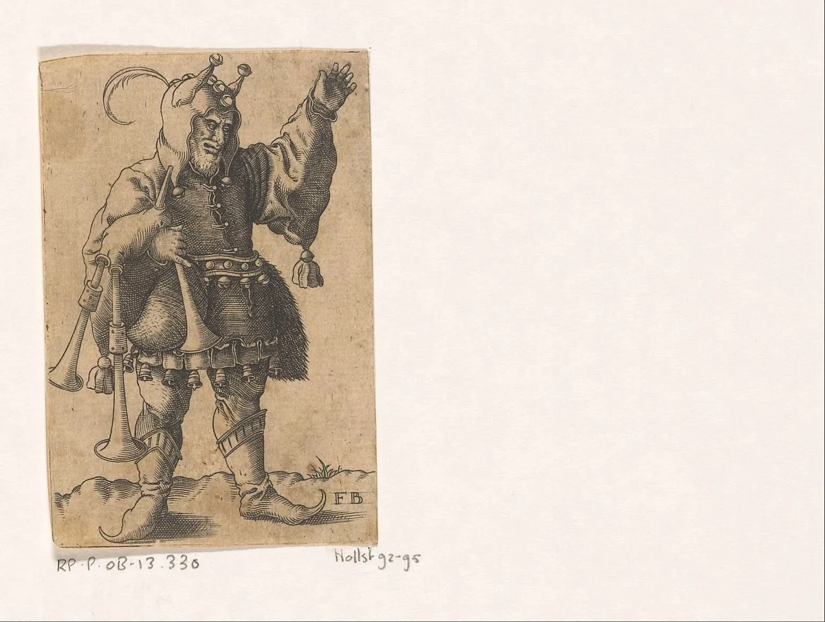 Nar met een doedelzak by Unknown, print, 1559-1596