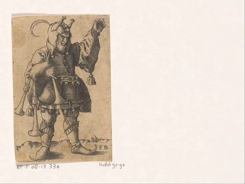 Nar met een doedelzak by Unknown, print, 1559-1596