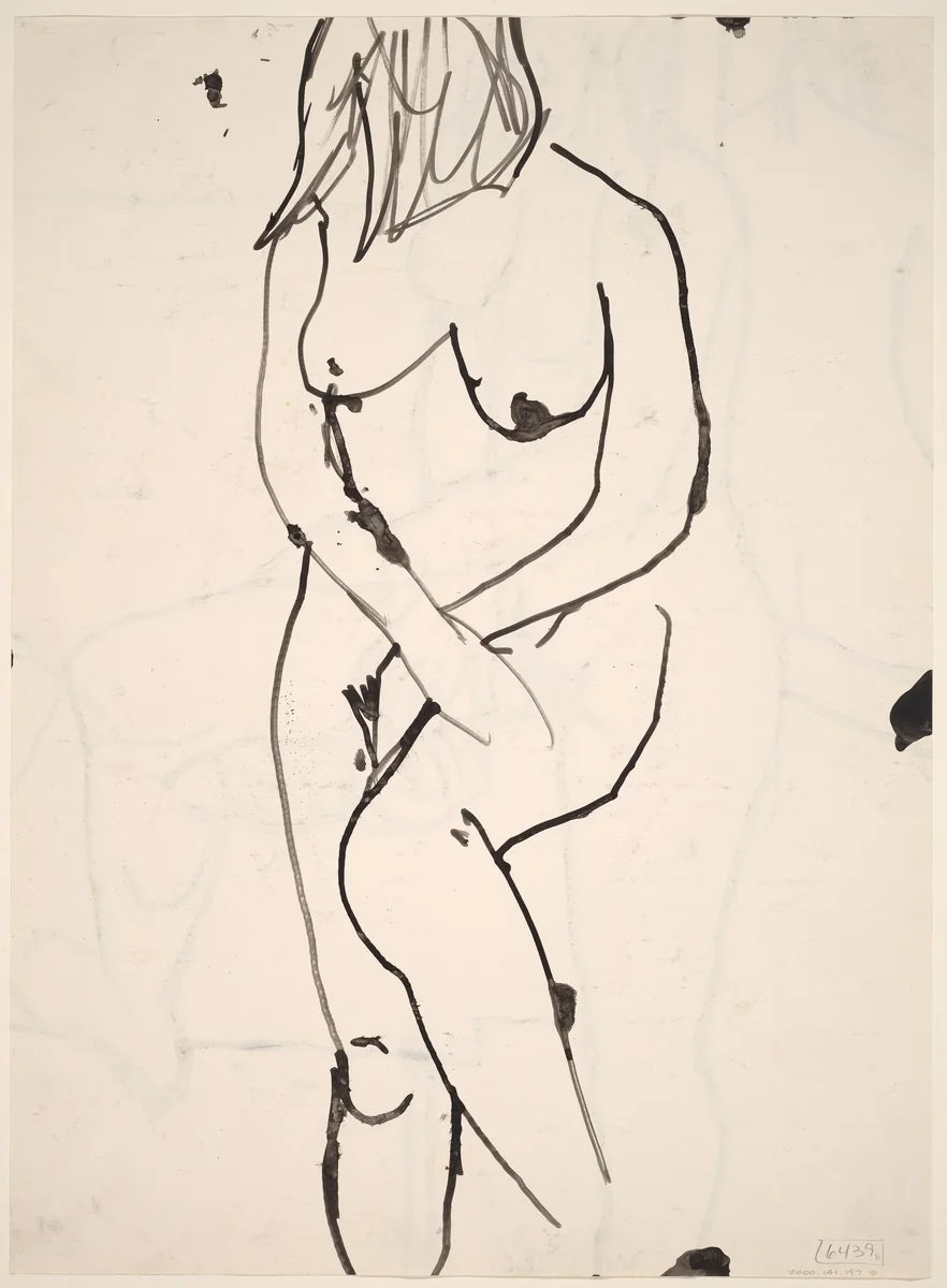Untitled [standing nude with her hands crossed in front of her] [verso] by Richard Diebenkorn, drawing, 1955-1967