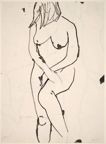 Untitled [standing nude with her hands crossed in front of her] [verso] by Richard Diebenkorn, drawing, 1955-1967
