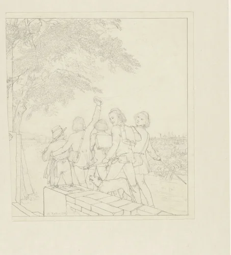 Studenten op de Wanderschaft met een hond by Wilhelm Koller, drawing, 1849