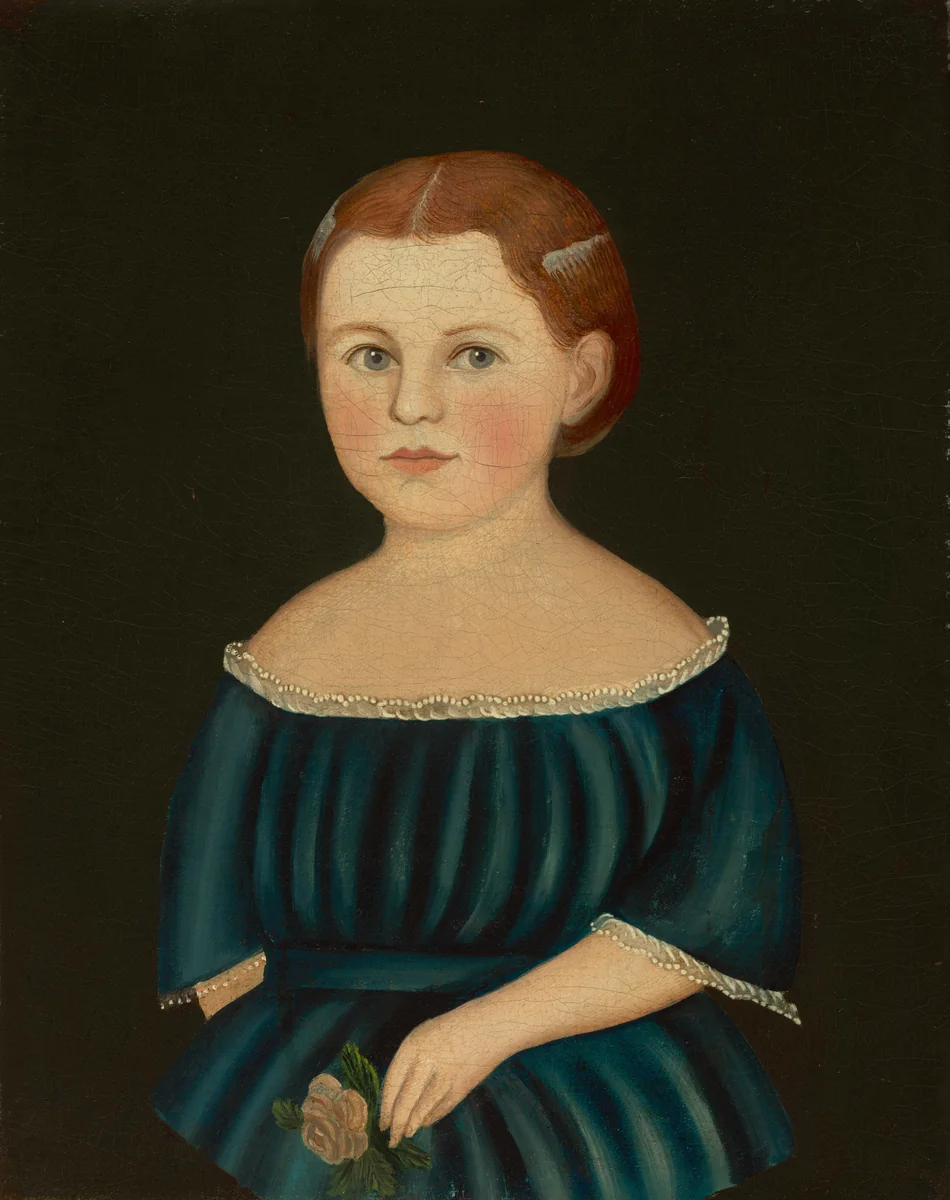 Little Girl in Blue Dress by American 19th Century, painting, 1840