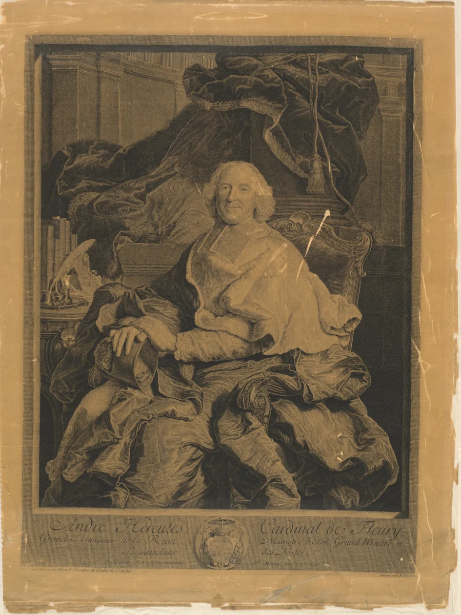 André Hercules, Cardinal de Fleury by Pierre Drevet; Hyacinthe Rigaud, print, 1730