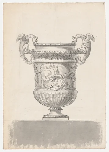 Bronze Garden Vase with Two Dragons from the Gardens of Versailles by Claude Ballin the Elder, drawing, 1673
