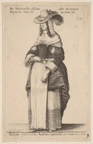 Mulier Primaria Antuerpiensis, in Ornatu Domestico by Wenceslaus Hollar, print, 1648