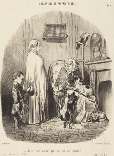 Je ne loue pas aux gens qui ont des enfants! by Honoré Daumier, print, 1847