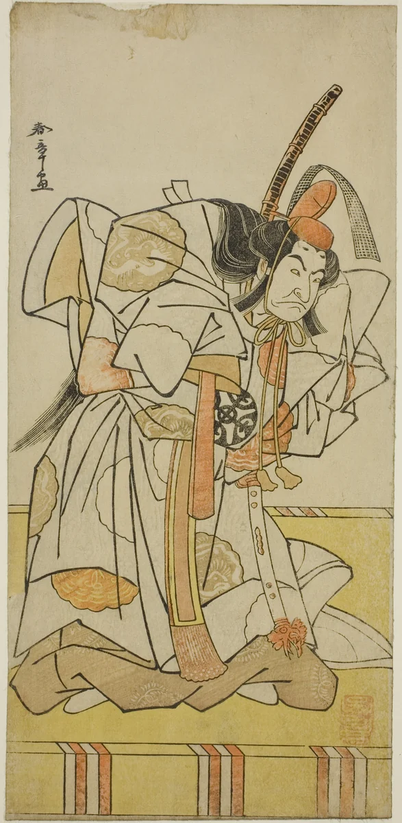 The Actor Nakamura Nakazo I as Prince Takahiro in the Play Date Nishiki Tsui no Yumitori, Performed at the Morita Theater in the Eleventh Month, 1778 by Katsukawa Shunsho (勝川 春章), print, 1773-1783