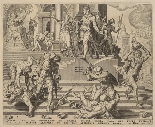 The Destruction of the Temple of Baal and the Slaughter of His Priests by Philip Galle, print, 1564-1574
