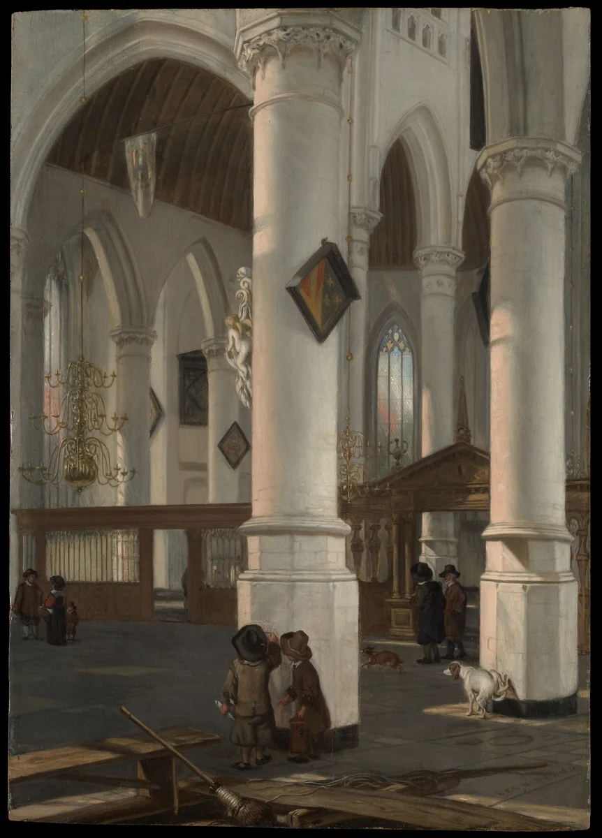 Interior of the Oude Kerk, Delft by Emanuel de Witte, painting, 1650