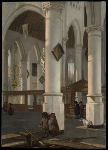 Interior of the Oude Kerk, Delft by Emanuel de Witte, painting, 1650
