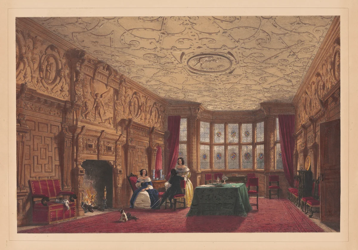 Caved Parlor, Crewe Hall, Cheshire by Joseph Nash, print, 1849