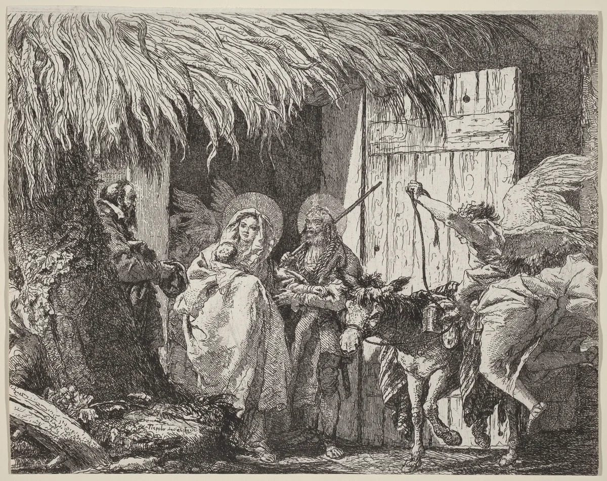 Joseph and Mary Prepare to Leave by Giovanni Domenico Tiepolo, print, 1753